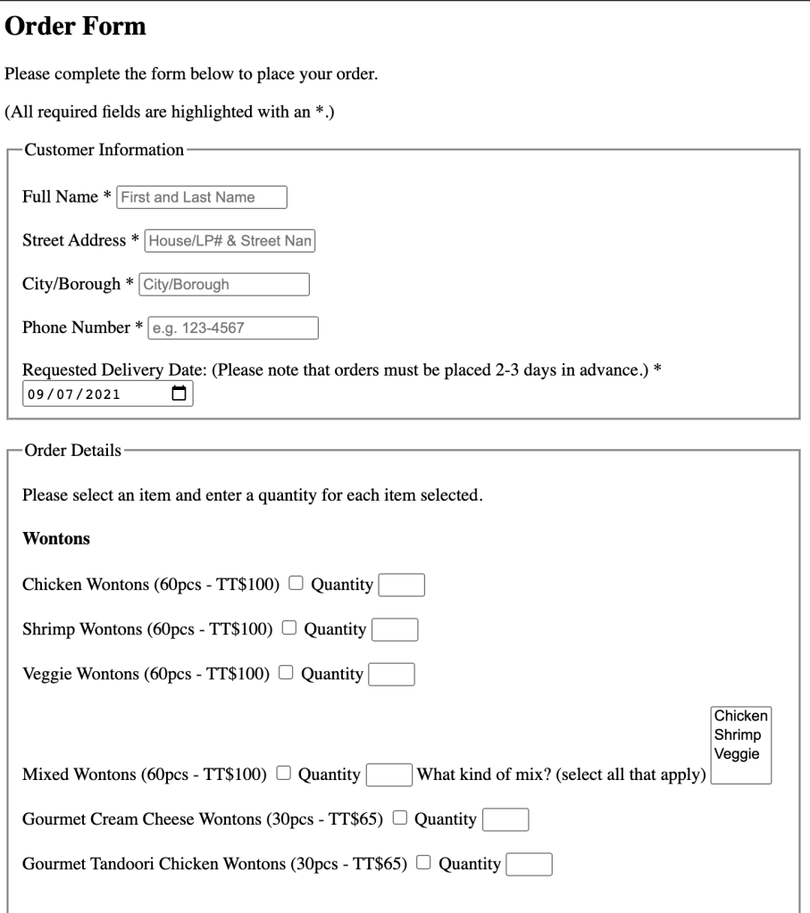 HTML form revised with the use of semantic elements.
